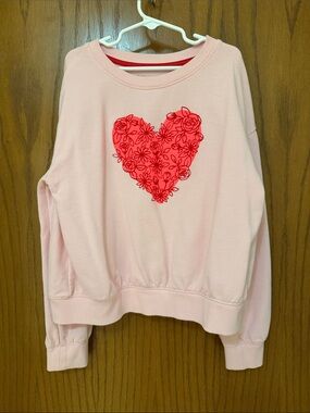 Cat & Jack UGC Girls Sz L (10/12) Pink Sweatshirt with Red Floral Heart